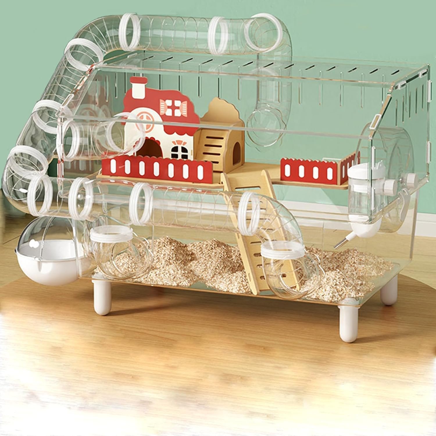 Large Hamster Cage 17x11x13 Inch Acrylic Habitat - Multi-Level Enclosure for Dwarf/Syrian Hamsters, Mice & Gerbils (Ventilated Design & Removable Base) (White, 17.7x11.81x13 Inch)